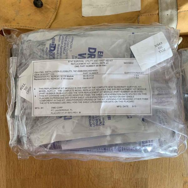 KLM Royal Dutch Airlines Boeing 747 slide liferaft rescue kit contents.