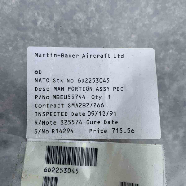Martin Baker ejection seat personal equipment connector Mk1 details on package.