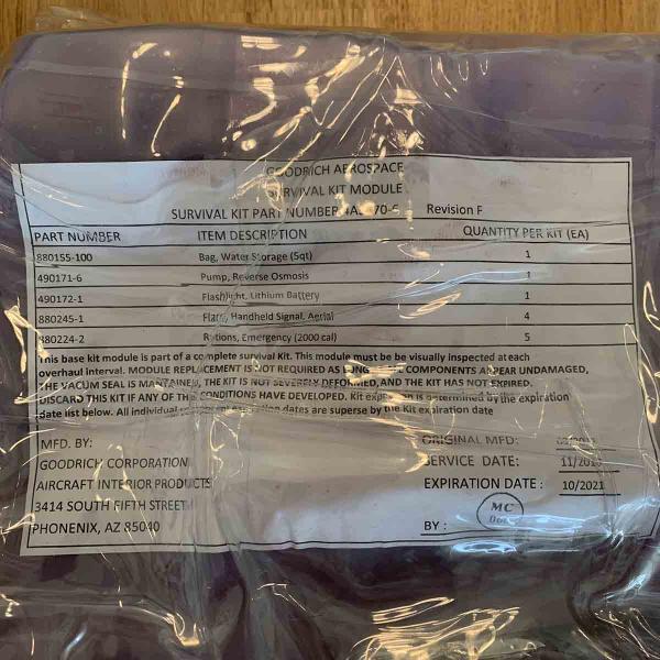 TAP Portugal Airbus A330 slide liferaft rescue kit contents list.