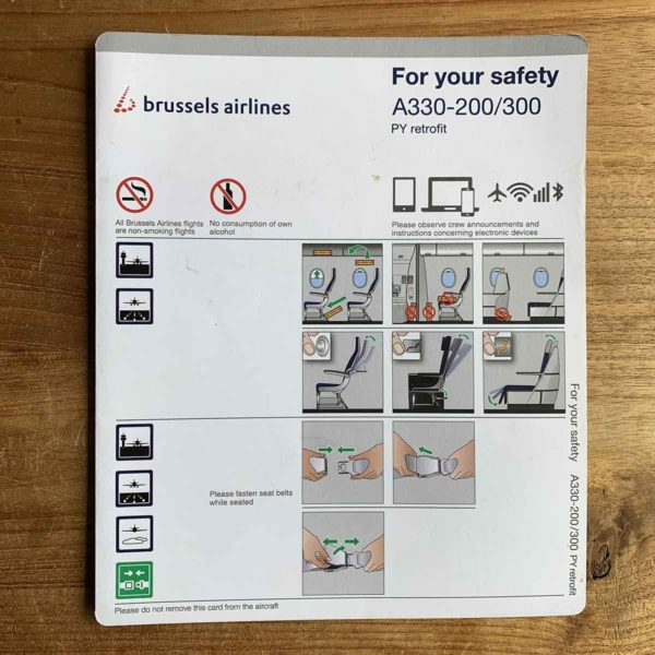 Brussels Airlines Airbus A330 OO-SFZ safety card for sale.