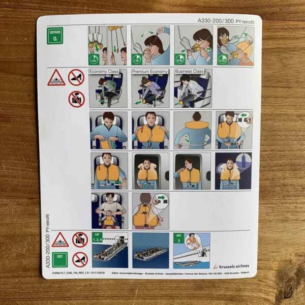 Brussels Airlines Airbus A330 OO-SFZ safety card back side.