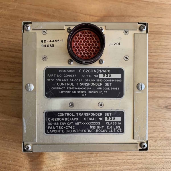 Lapointe Industries C-6280A(P)/APX IFF control transponder set back side.
