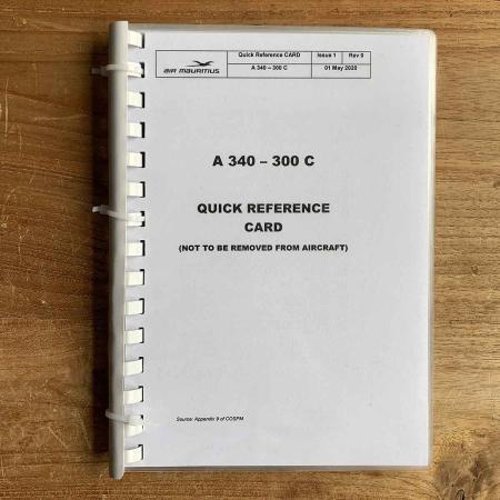 Air Mauritius Airbus A340 quick reference card.