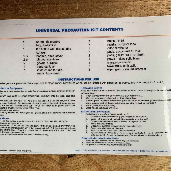 Universal precaution kit for aircraft for sale.