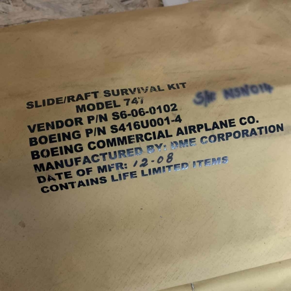 Boeing 747 slide liferaft survival kit for sale.