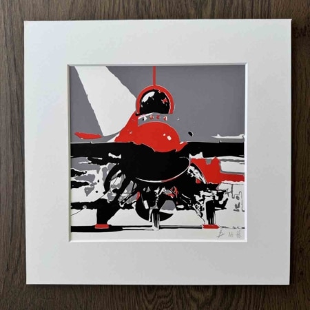 Lockheed-Martin F-16 screen print (red) for sale.